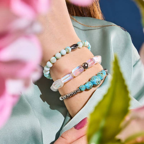 Himmelblau | Silber | Glühwürmchen-Glas-Kaskadenarmband